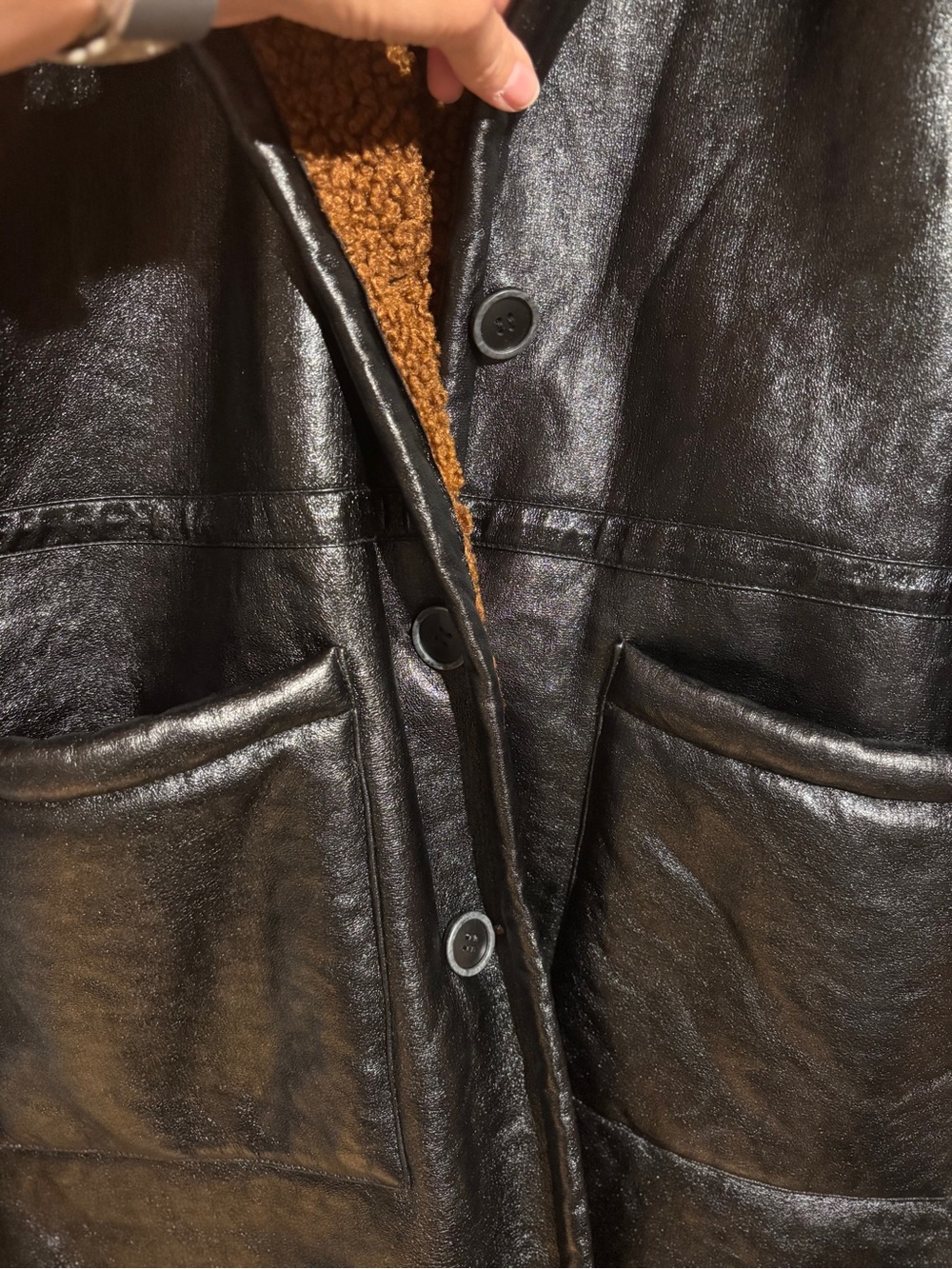 NWOT We the Free London Vegan Faux Leather Trench Coat W/ Brown Sherpa Lining M - Picture 10 of 15
